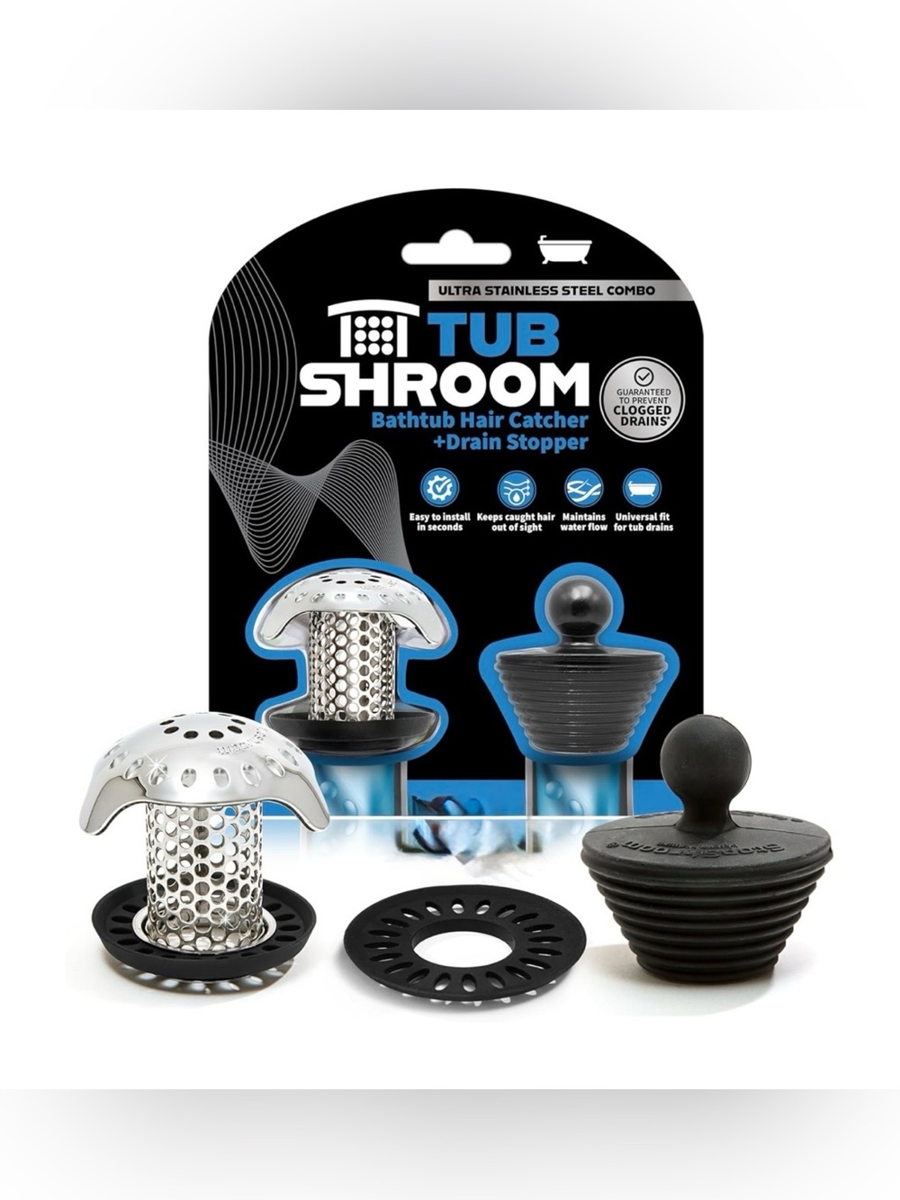 TubShroom Ultra Stainless Steel Platinum Bundle Revolutionary Drain Protector